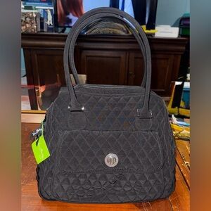 Vera Bradley Classic Black Turnlock Satchel Hand Bag 2 Handle Purse New